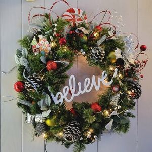 Believe Wreath Red and White